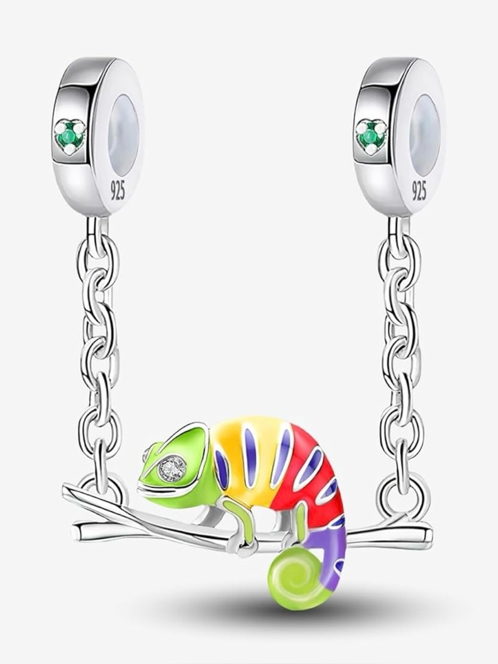 925 Chameleon Safety Chain Charm Glow in the Dark-NEW